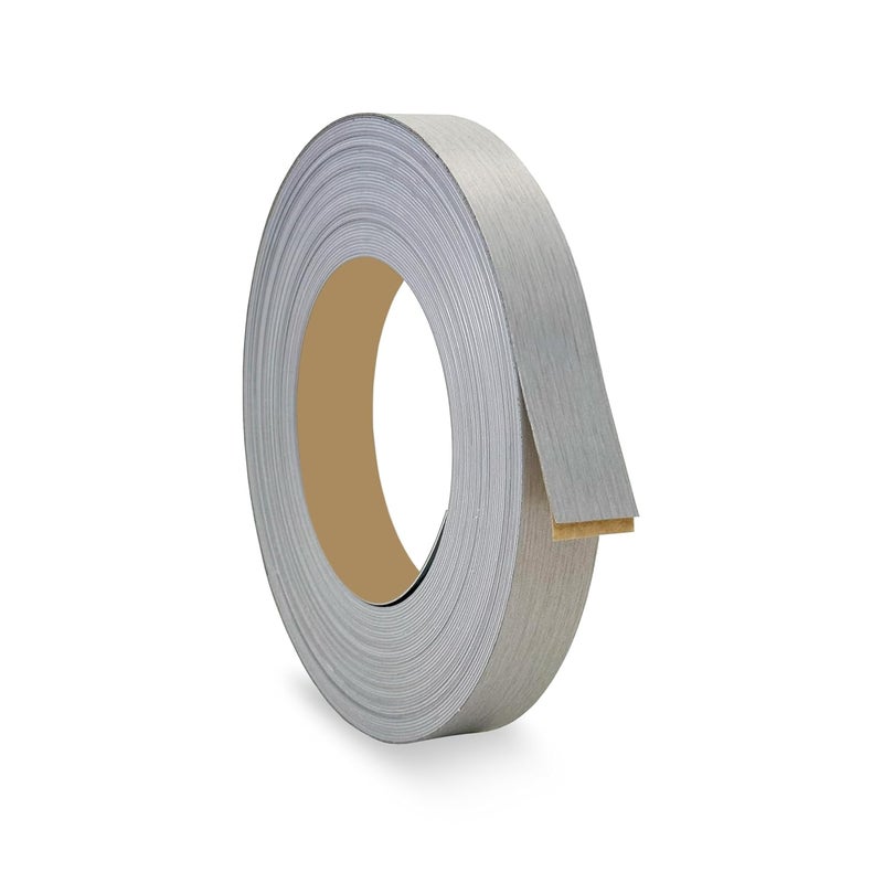 LEAFLEX Brushed Silver 3/4 inch x 25 ft PVC Edge Banding Peel Stick Tape Adhesive Metal Edging Veneer Furniture Aluminum Trim MDF Wood Cabinet Flexible Strip Molding Laminate Shelf Countertop Formica Plywood - Image 1